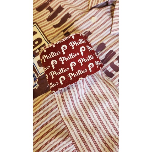 Red X Jacket Philadelphia Phillies Pinstripe Baseball Button Up Shirt XL - Picture 7 of 10